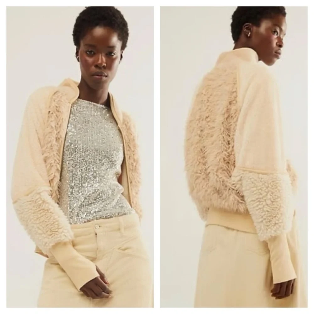 FREE PEOPLE FP ONE AURORA FAUX FUR CREAM JACKET Size S